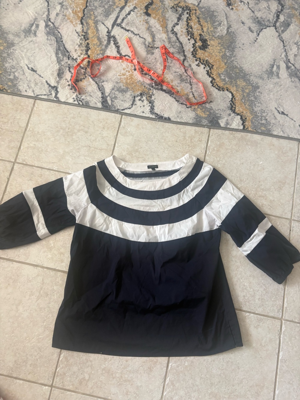 Talbots Navy and White Striped Raglan Top